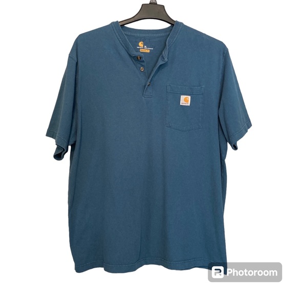 Carhartt Shirt XL Blue Short Sleeve Henley Pocket Tee Workwear Mens Buttons - Picture 4 of 8